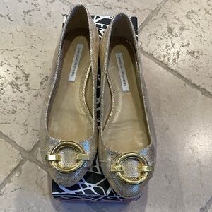 Diane Von Furstenberg Gold Flats with Metallic Finish